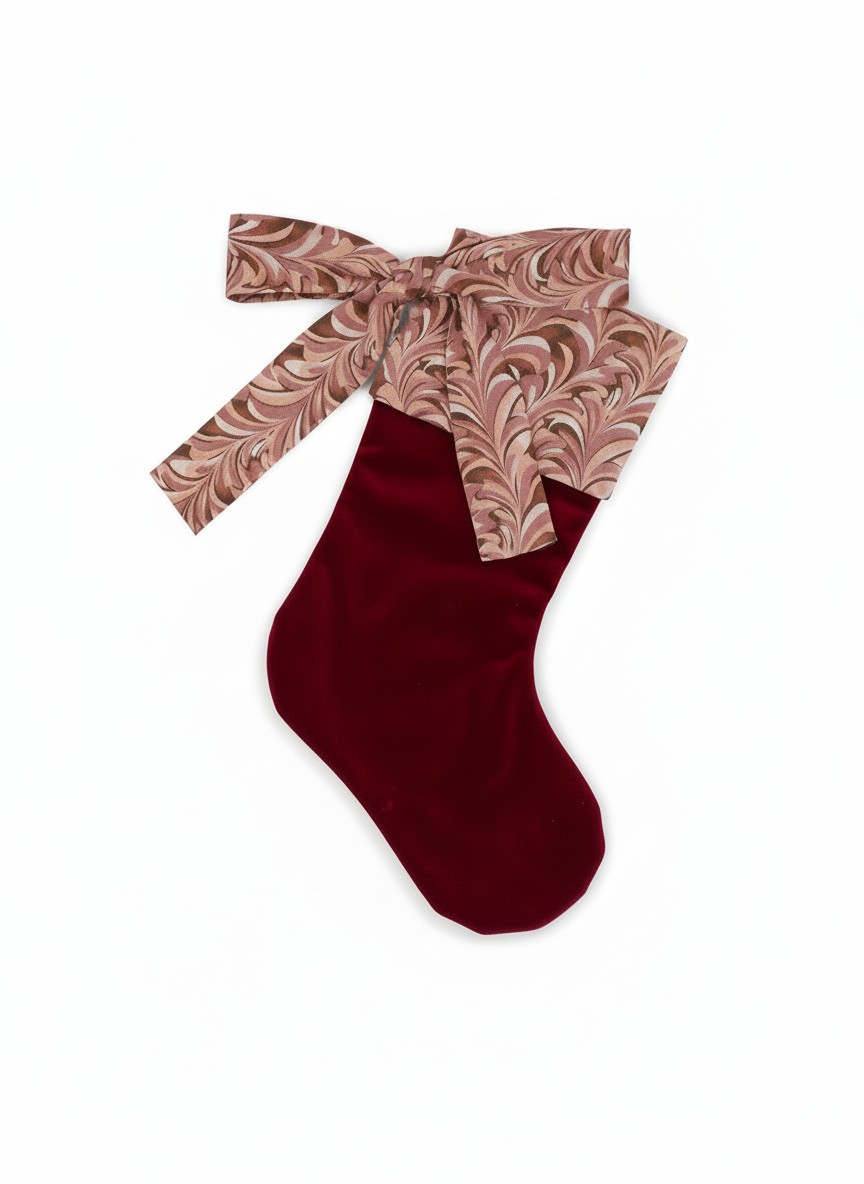 Marble & Velvet Christmas Stocking, Burgundy