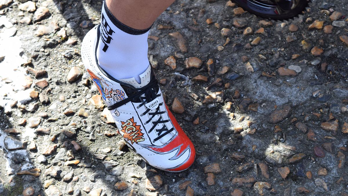 Jempy Drucker of BMC Racing has several pairs of custom Giro Empire SLX race shoes