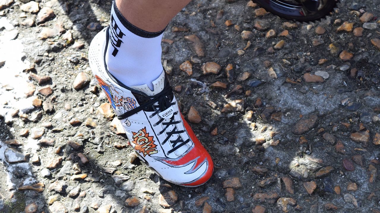 Jempy Drucker of BMC Racing has several pairs of custom Giro Empire SLX race shoes