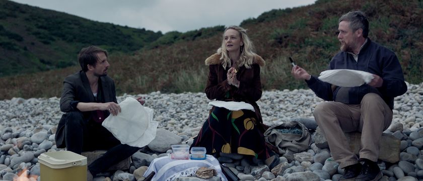 Tom Basden as Herb McGwyer, Carey Mulligan as Nell Mortimer and Tim Key as Charles in director James Griffiths’ THE BALLAD OF WALLIS ISLAND