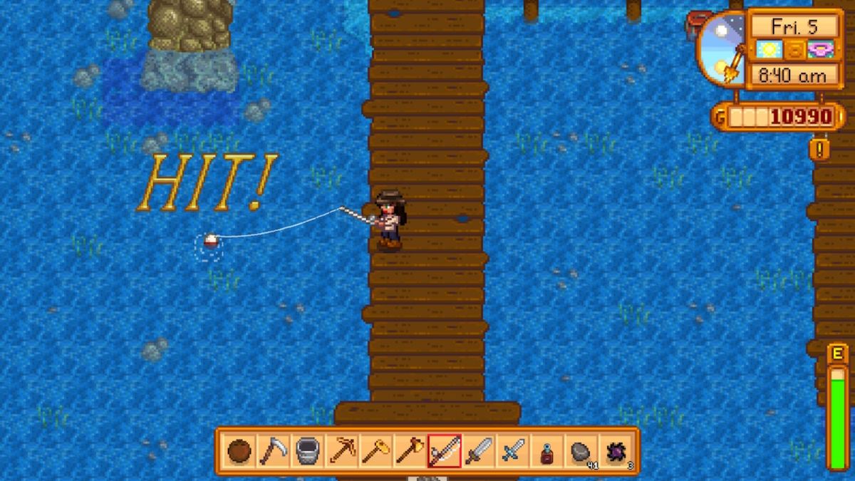 A hit while fishing in Stardew Valley