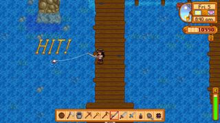 A hit while fishing in Stardew Valley