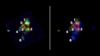A side by side showing the 6 galaxies that are merging.