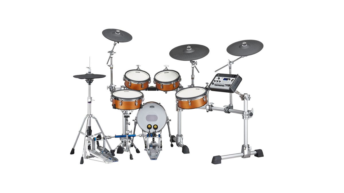 Shot of the Yamaha DTX10K-X electronic drum set on a white background 