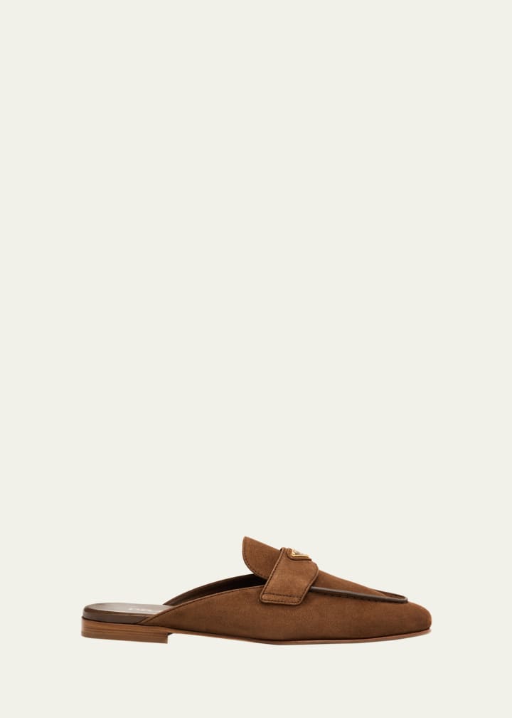 Logo Suede Loafer Mules