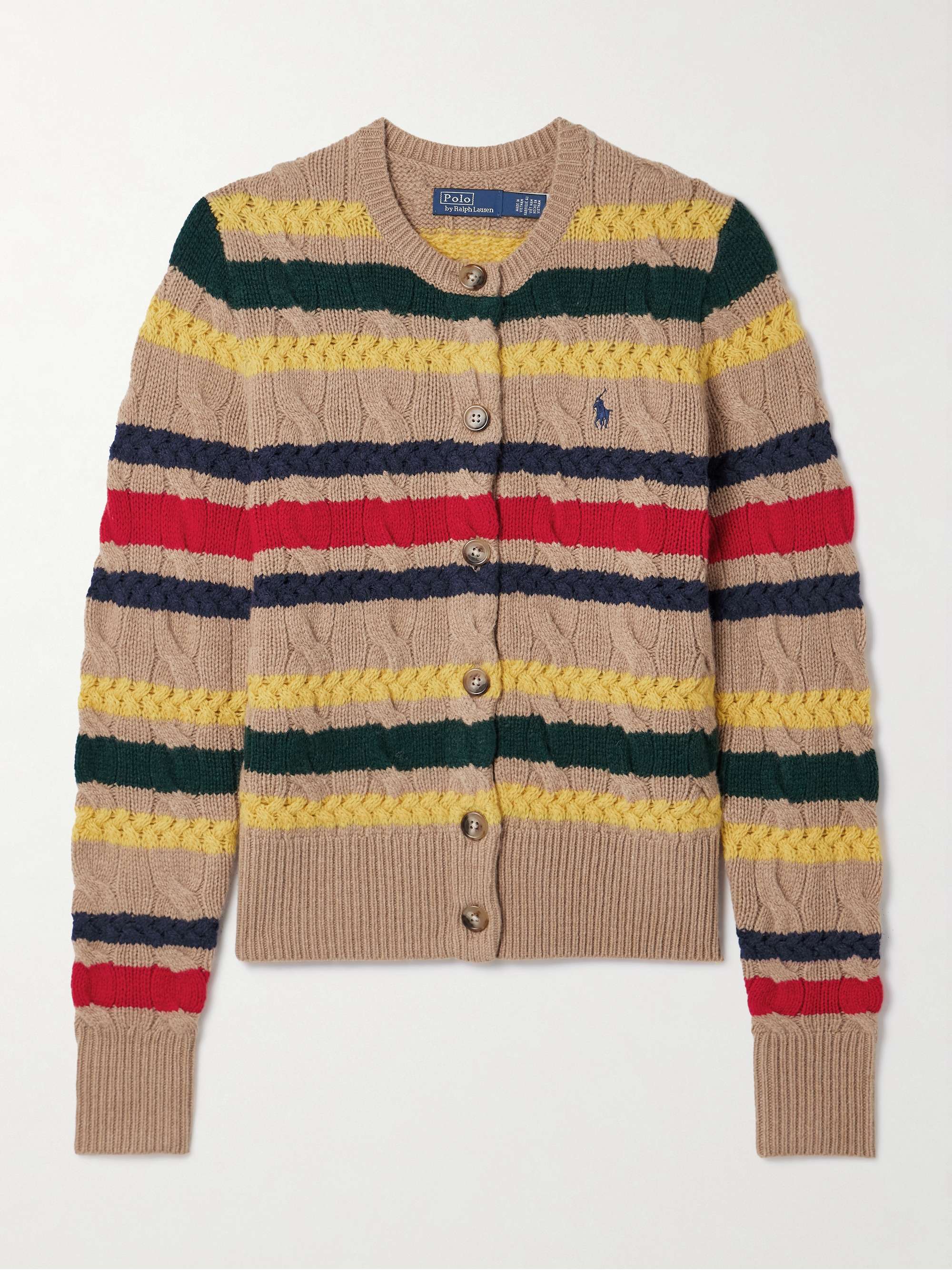 POLO RALPH LAUREN Striped Cable-Knit Wool and Cashmere-Blend Cardigan