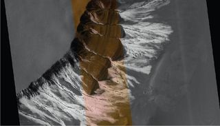 a spacecraft photo of icy gullies on Mars