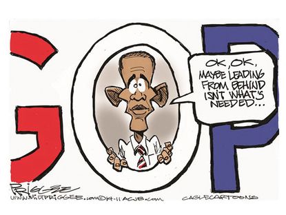 Obama cartoon leading from behind GOP