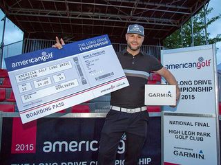 Dan Konyk with his prize at the American Golf Long Drive competition