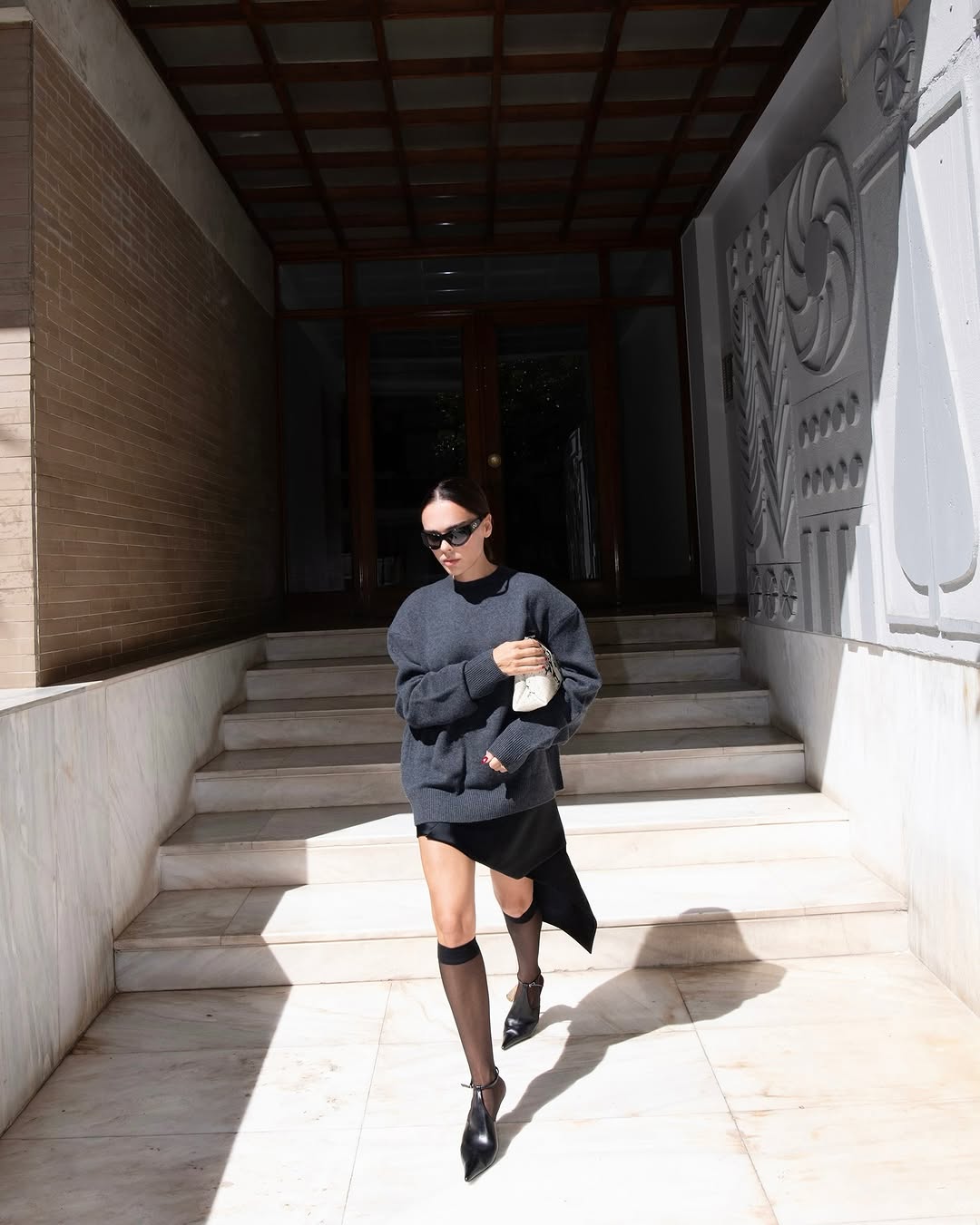 woman wearing knee high sock outfit