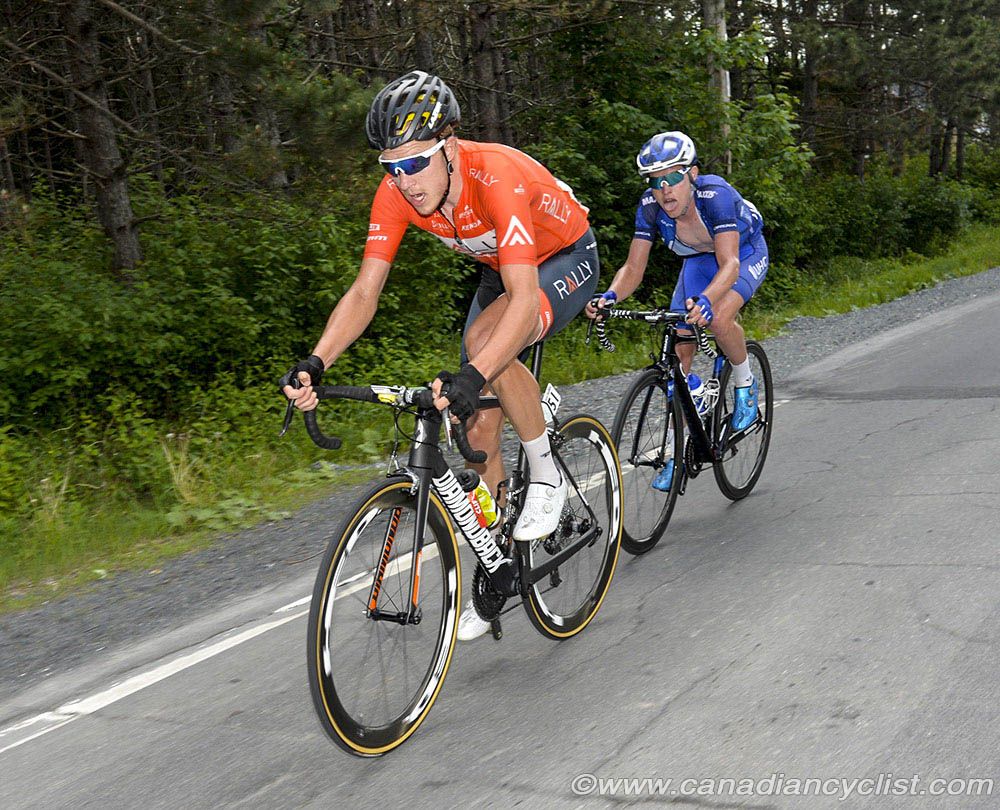 Rob Britton (Rally Cycling) before he drops Gavin Mannion (UnitedHealthcare)