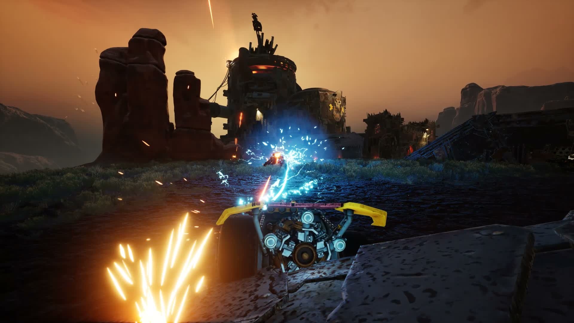 Warhammer 40,000: Speed Freeks screenshot of the corvette style vehicle charging for a kill