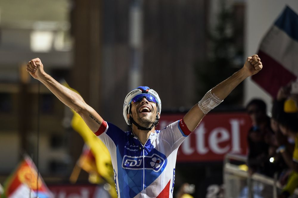 Thibaut Pinot celebrates winning stage 20 of the 2015 Tour de France