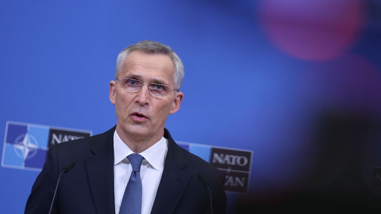 Nato Secretary General Jens Stoltenberg speaks in Brussels after Russia invaded Ukraine