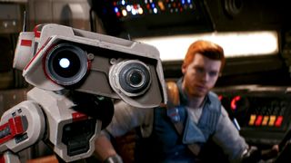 Star Wars Jedi Survivor screenshot showing Cal and BD-1 aboard the Mantis