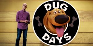 Pete Docter showing off Dug Days at the Disney+ reveal event