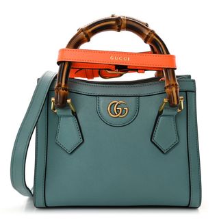 Gucci Wonka Grain Calfskin Mini Diana Tote Bag Dusty Azure Orange Fluo