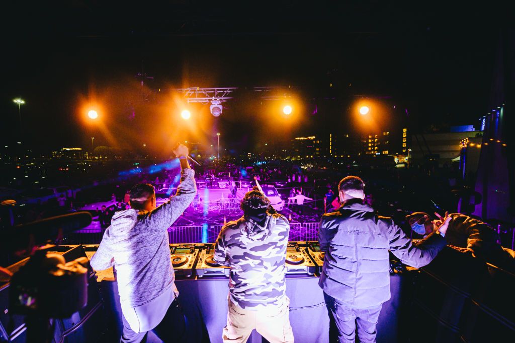 ooFunktion, Deorro and Dirty Audio perform during the Deorro Drive-In Concert at City National Grove of Anaheim at City National Grove of Anaheim.