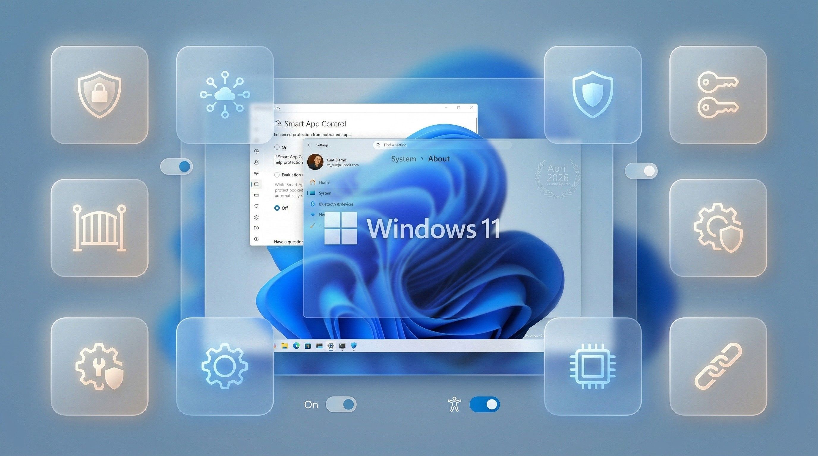 Collage of new Windows 11 April 2026 Patch Tuesday features coming April 14.