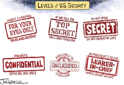 Political cartoon U.S. Trump Comey memos Security intelligence leaks