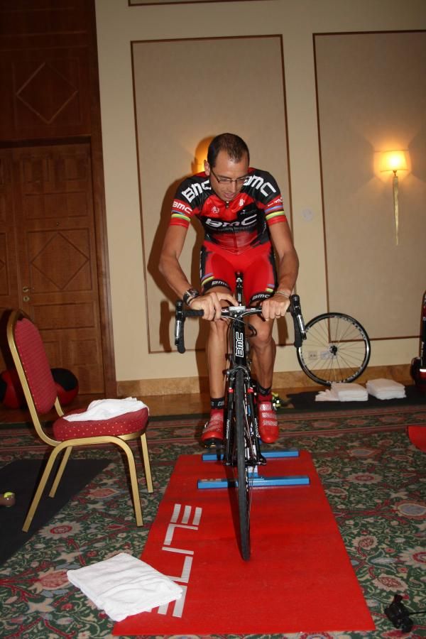 Alessandro Ballan (BMC) trains on the rollers in Denia.