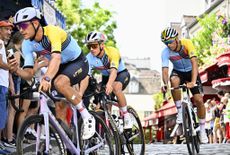 Jasper Stuyven, Remco Evenepoel and Belgian national coach Sven Vanthourenhout ride on the Montmartre circuit