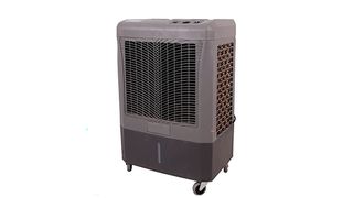 Hessaire MC37M swamp cooler in a dark grey design with wheels.