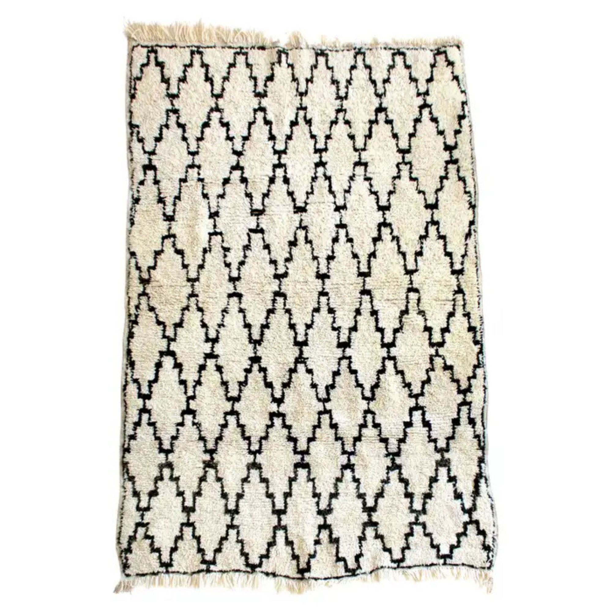 Beni Ourain Moroccan Wool Cream and Dark Brown Atlas Mountains Rug