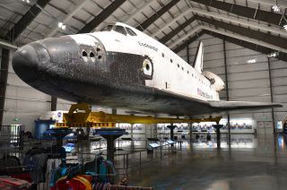 NASA's retired space shuttle Endeavour on exhibit in the California Science Center's Samuel Oschin Display Pavilion in Los Angeles.