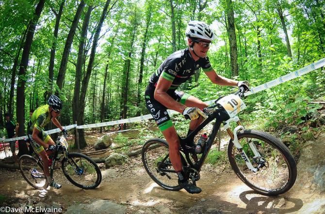 Mitch Hoke (Pros Closet) riding in second position in the woods