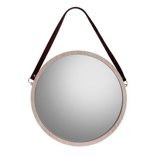 round hanging mirror with wooden frame