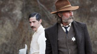 A still from Bone Tomahawk, showing Kurt Russell and Matthew Fox