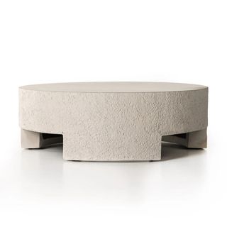 A concrete coffee table