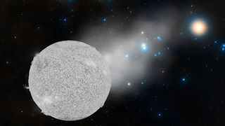 Illustration shows a massive runaway white dwarf escaping from the Hyades star cluster.