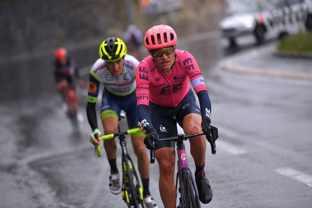 THYON 2000 LES COLLONS SWITZERLAND MAY 01 Magnus Cort Nielsen of Denmark and Team EF Education Nippo Simone Petilli of Italy and Team Intermarch Wanty Gobert Matriaux in the Breakaway during the 74th Tour De Romandie 2021 Stage 4 a 1613km stage from Sion to Thyon 2000 Les Collons 2076m TDR2021 TDRnonstop UCIworldtour on May 01 2021 in Thyon 2000 Les Collons Switzerland Photo by Luc ClaessenGetty Images