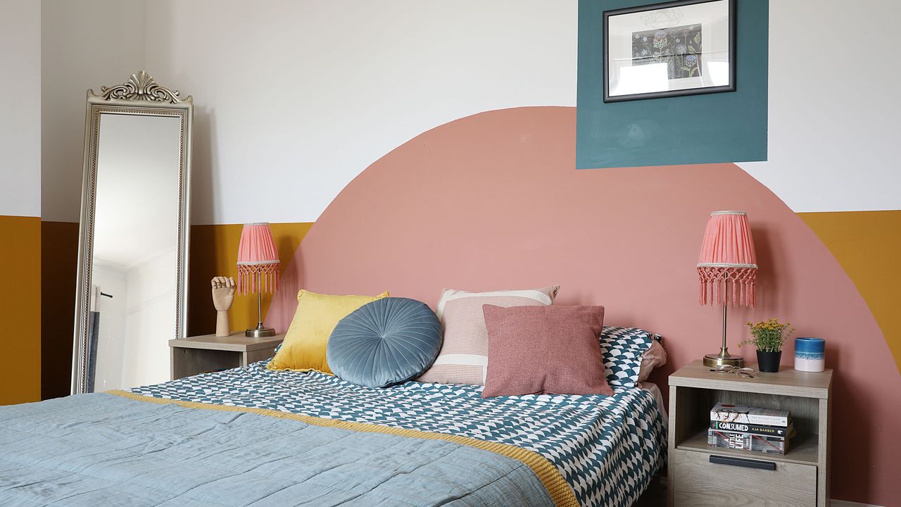 Pink feature wall bedroom 