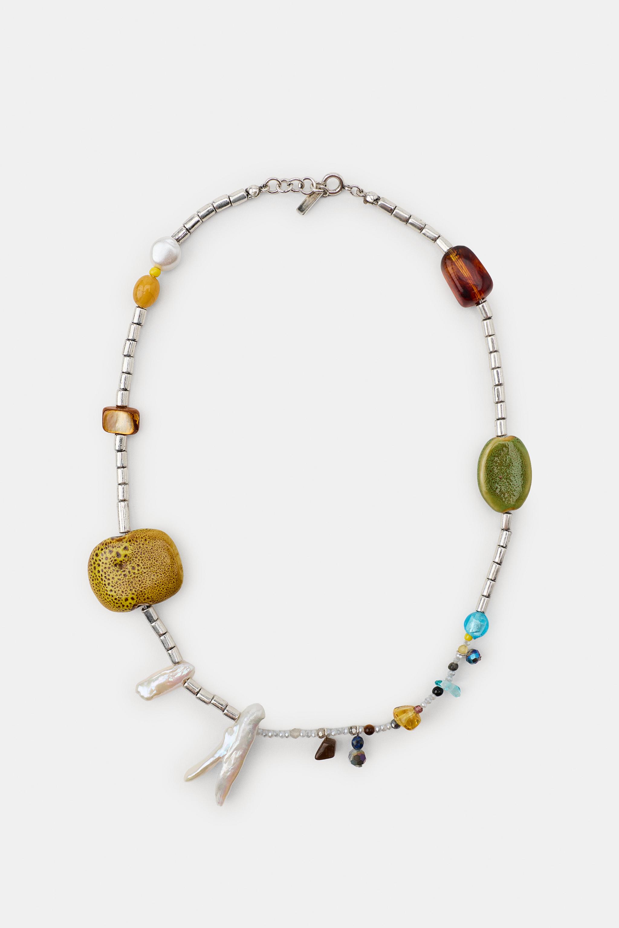 Beaded Seashell Necklace - Silver - M