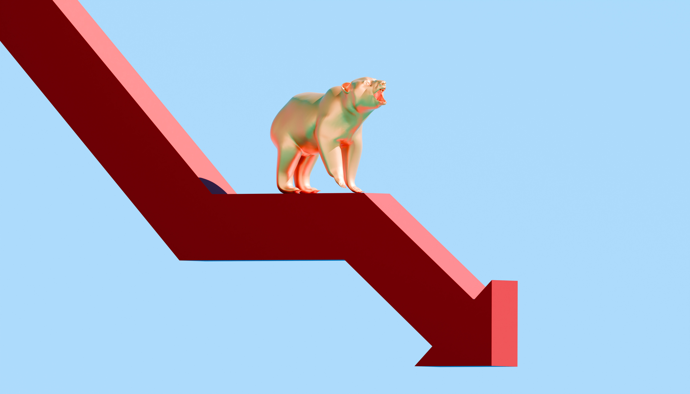 Bear standing on a downward-pointing red arrow representing a stock market selloff