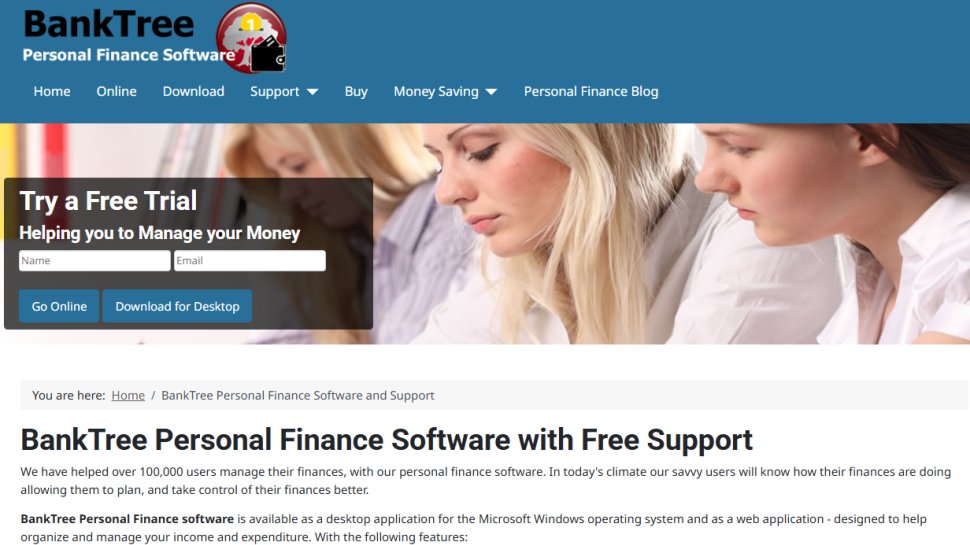 Website screenshot of BankTree (January, 2026)