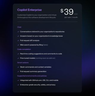 GitHub Copilot Enterprise pricing and features.