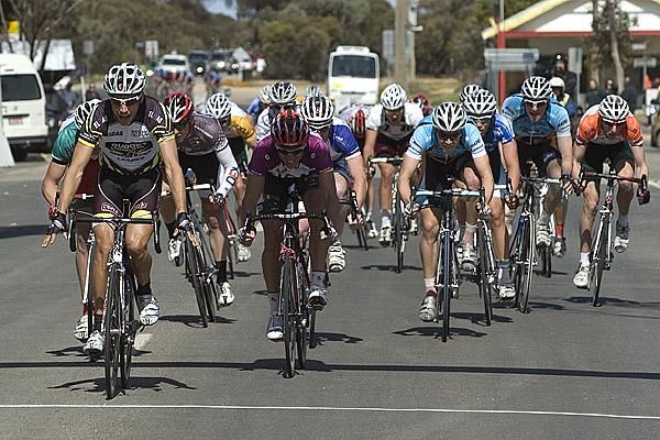 About to fly: Richard Lang (Budget Forklifts) gets ready to spread his wings and fly over the line the stage six winner into Manangatang.