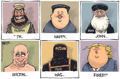 Political Cartoon U.S. Trump Bolton fired Putin Kim Jong Un