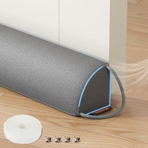Magzo Door Draft Stopper 36 Inches, Weighted Triangular Door Snake for Winter Noise Blocker With Hook Loops,gray