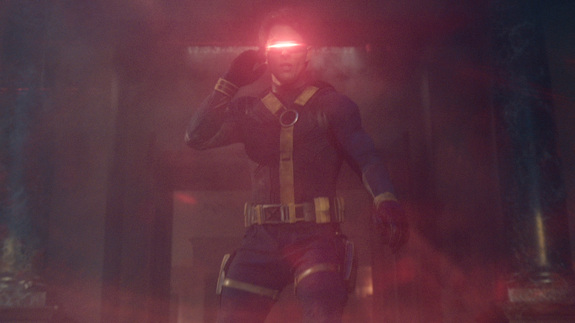 Cyclops (James Marsden) activates his optic beam in Avengers Doomsday.