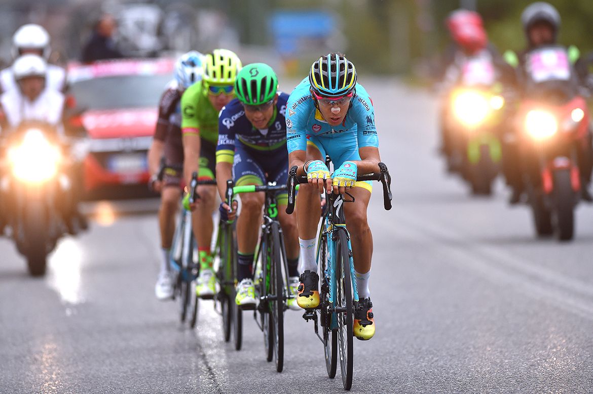 Diego Rosa (Astana) drives the breakaway into Bergamo