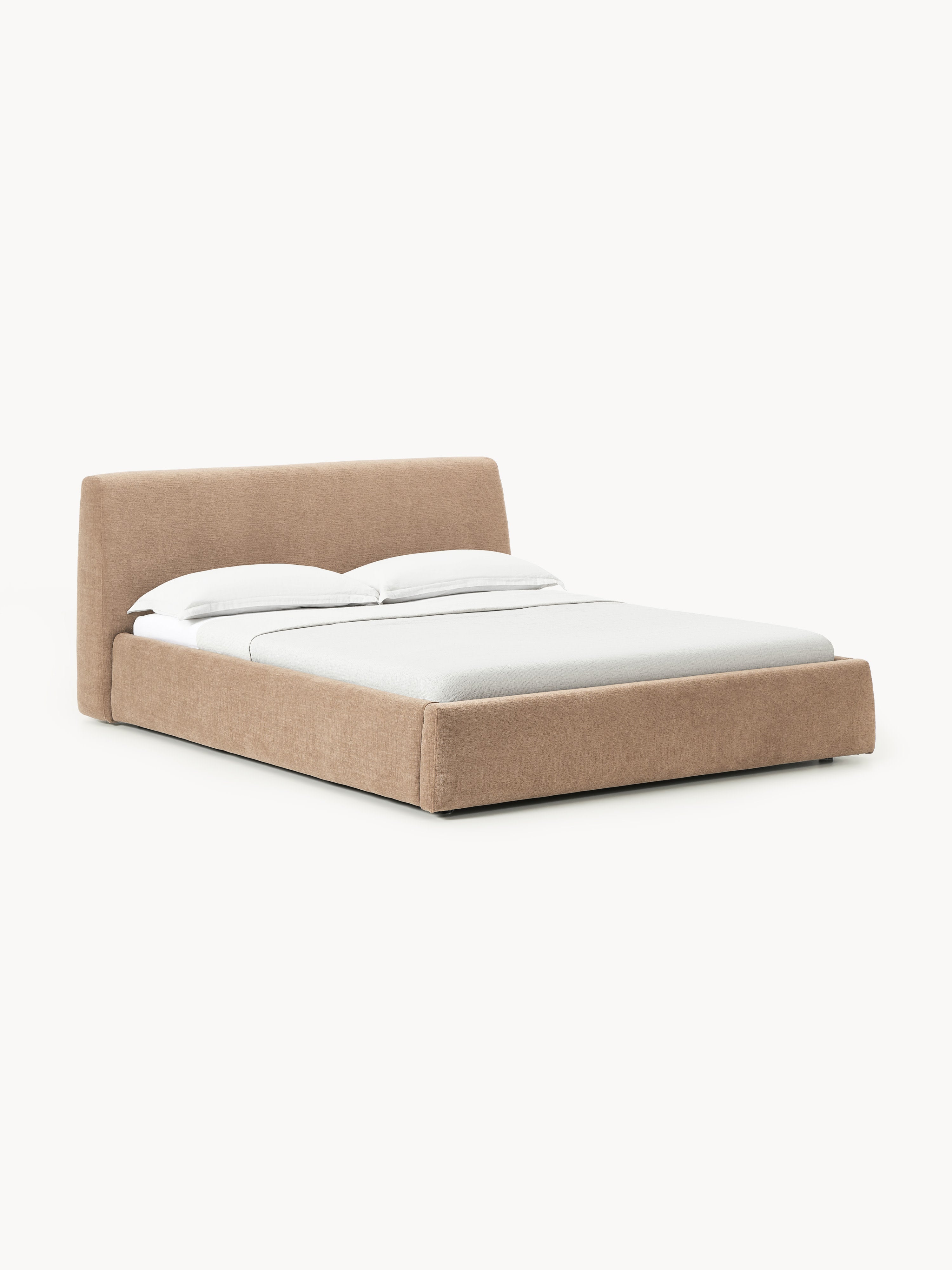 Upholstered Bed Cloud With Storage &amp;ndash; W 135 Cm X L 190 Cm (double) &amp;ndash; Velvety Woven Fabric Brown