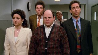 Elaine, Kramer, George, and Jerry on their way to jail in the series finale of Seinfeld.