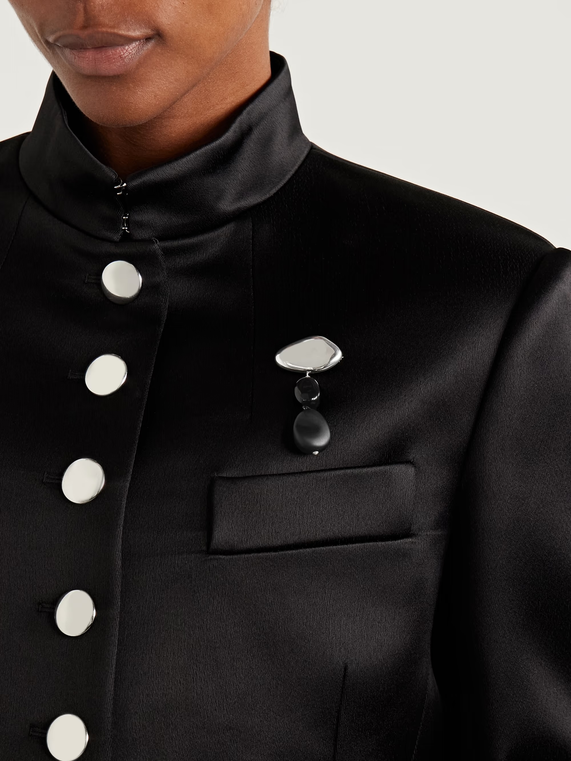 AGMES, Tess Sterling Silver Onyx Brooch