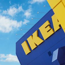 ikea store with blue walls and blue sky