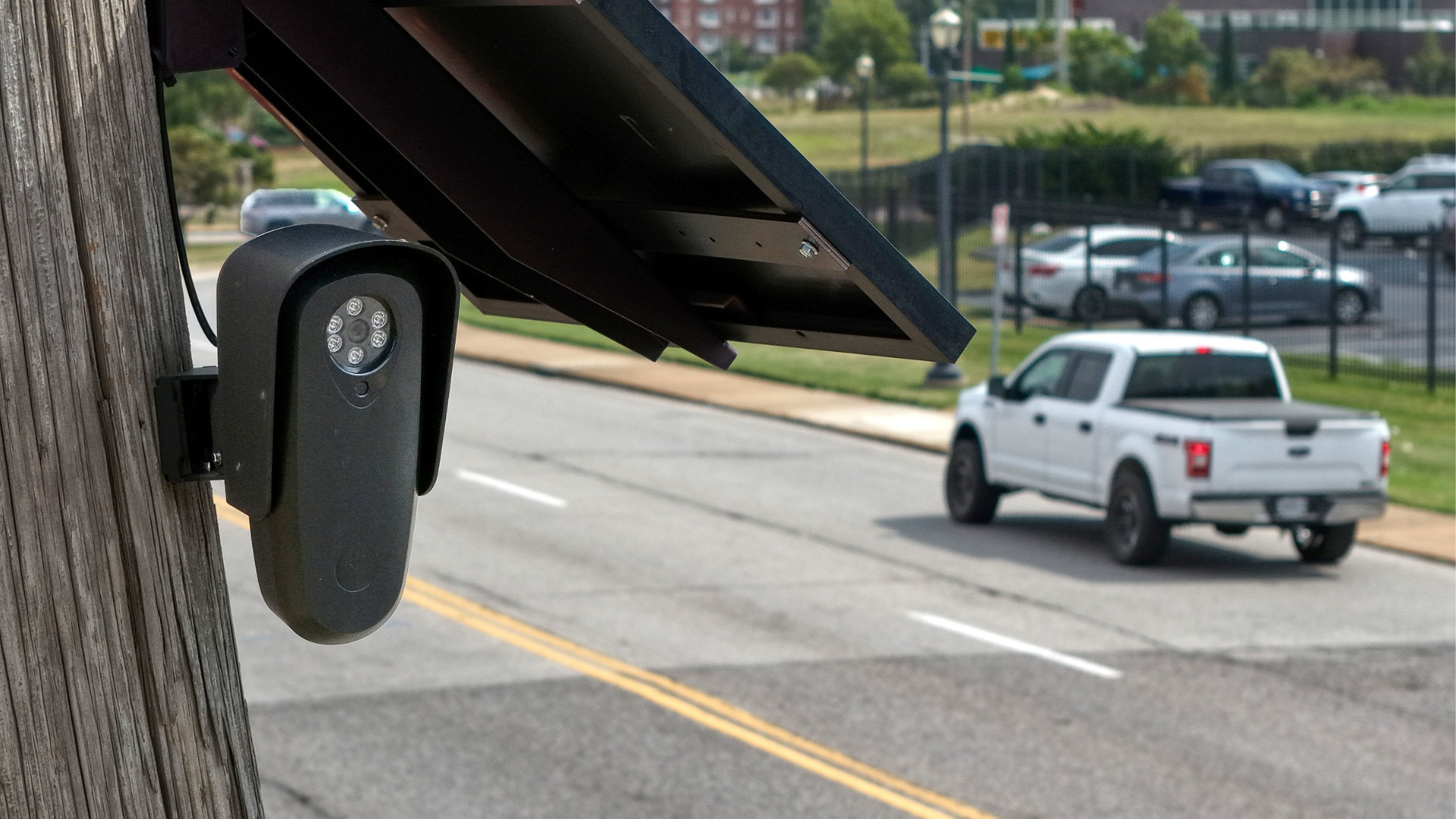 a Flock camera mounted on a pole